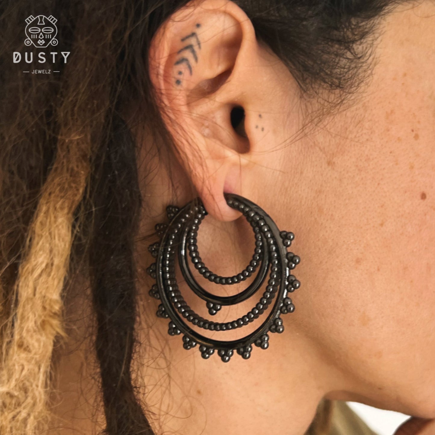 Multi Layered Dotted Ear Weights | Lobe Hoop Hangers