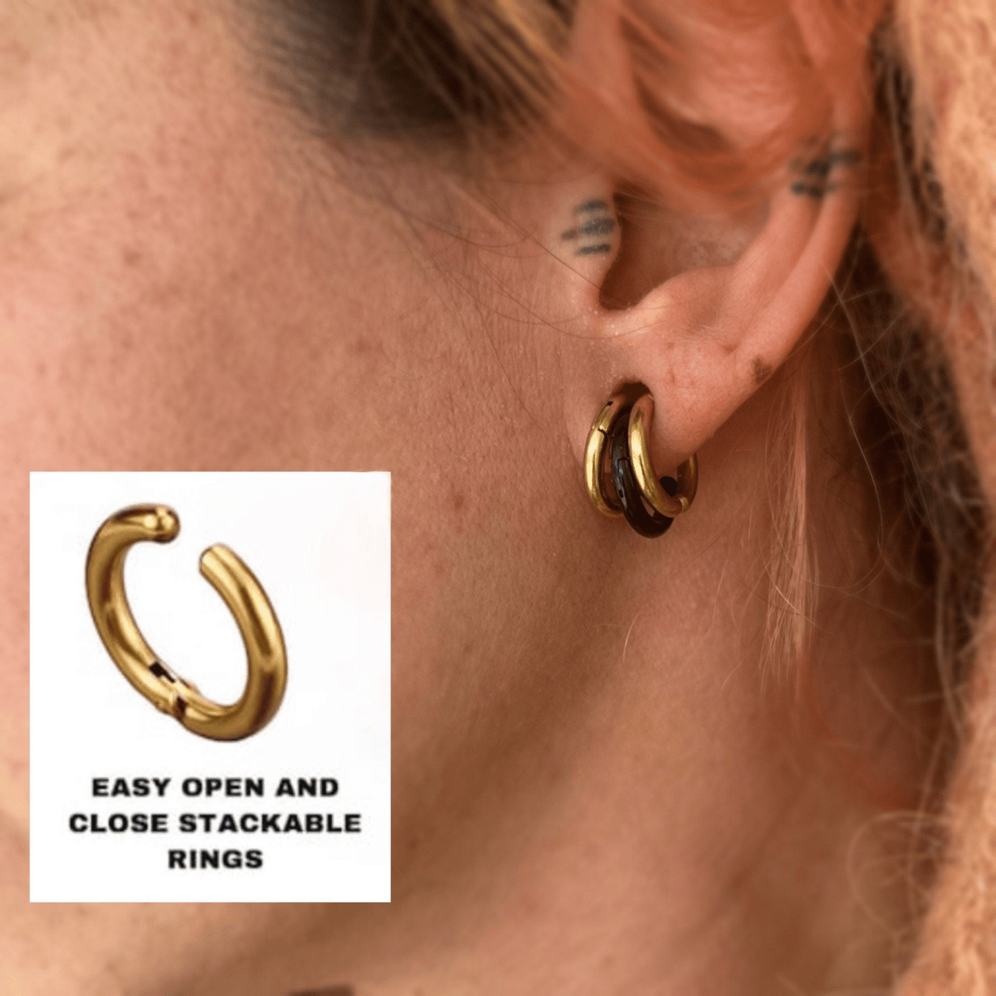 Multi Ring Stack For Stretched Ears | Easy Open & Close
