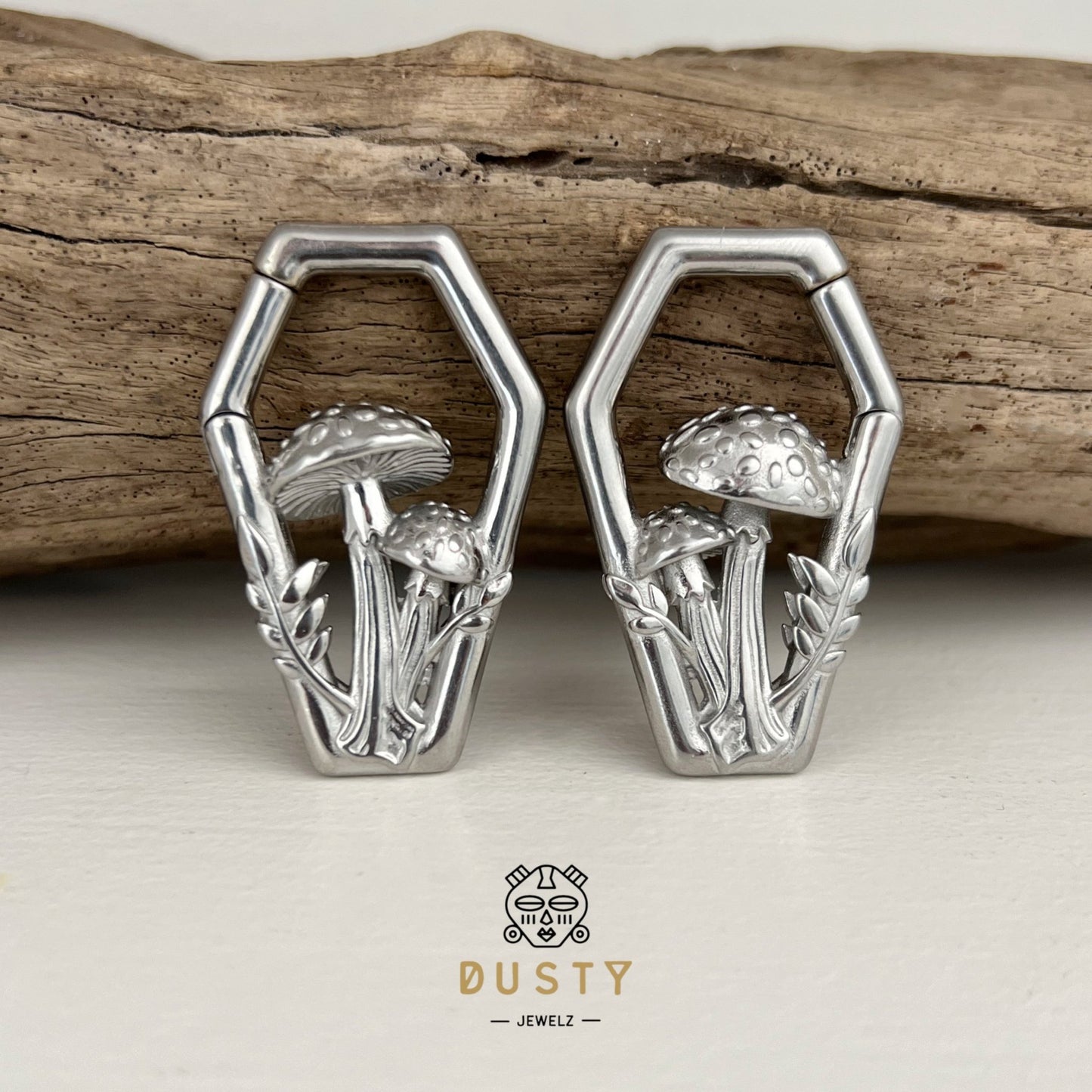 Mushroom Ear Weights | Diamond Hoop Lobe Hanger - DustyJewelz