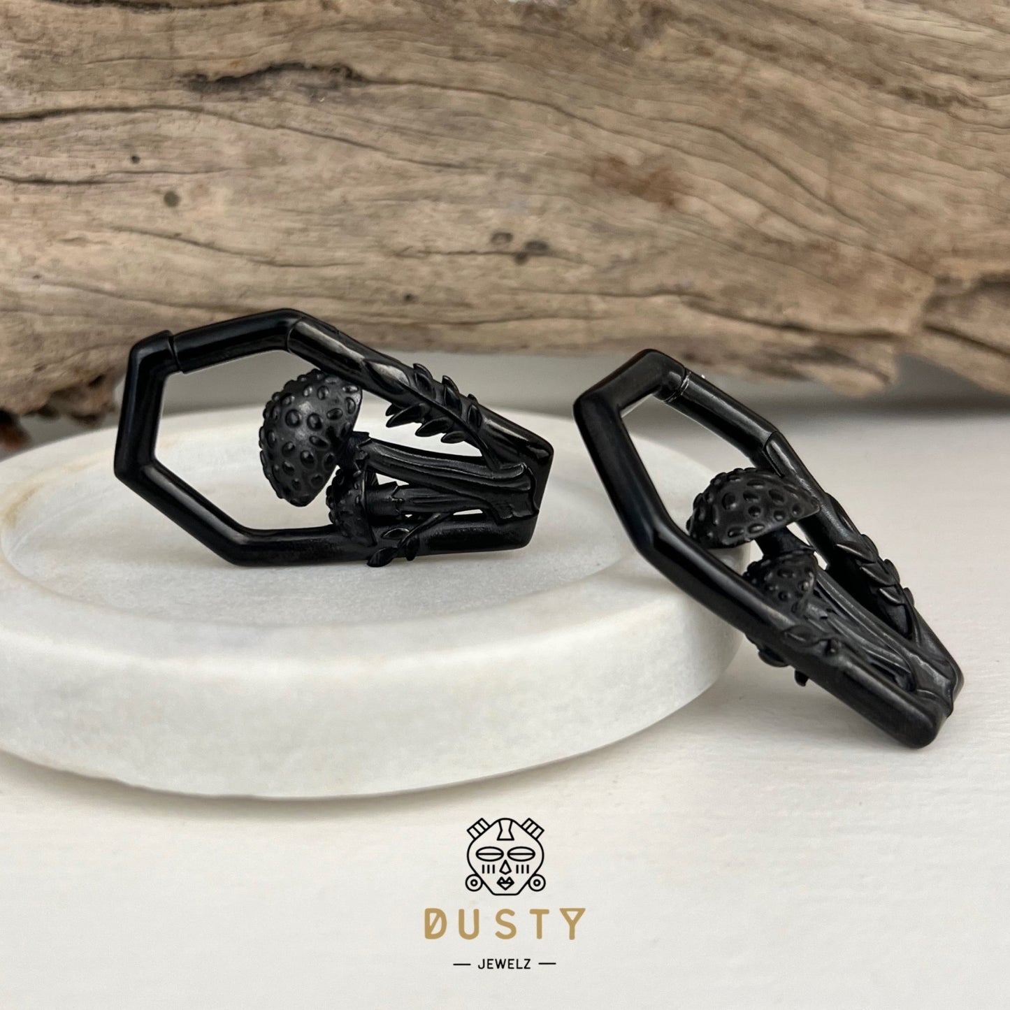 Mushroom Ear Weights | Diamond Hoop Lobe Hanger - DustyJewelz
