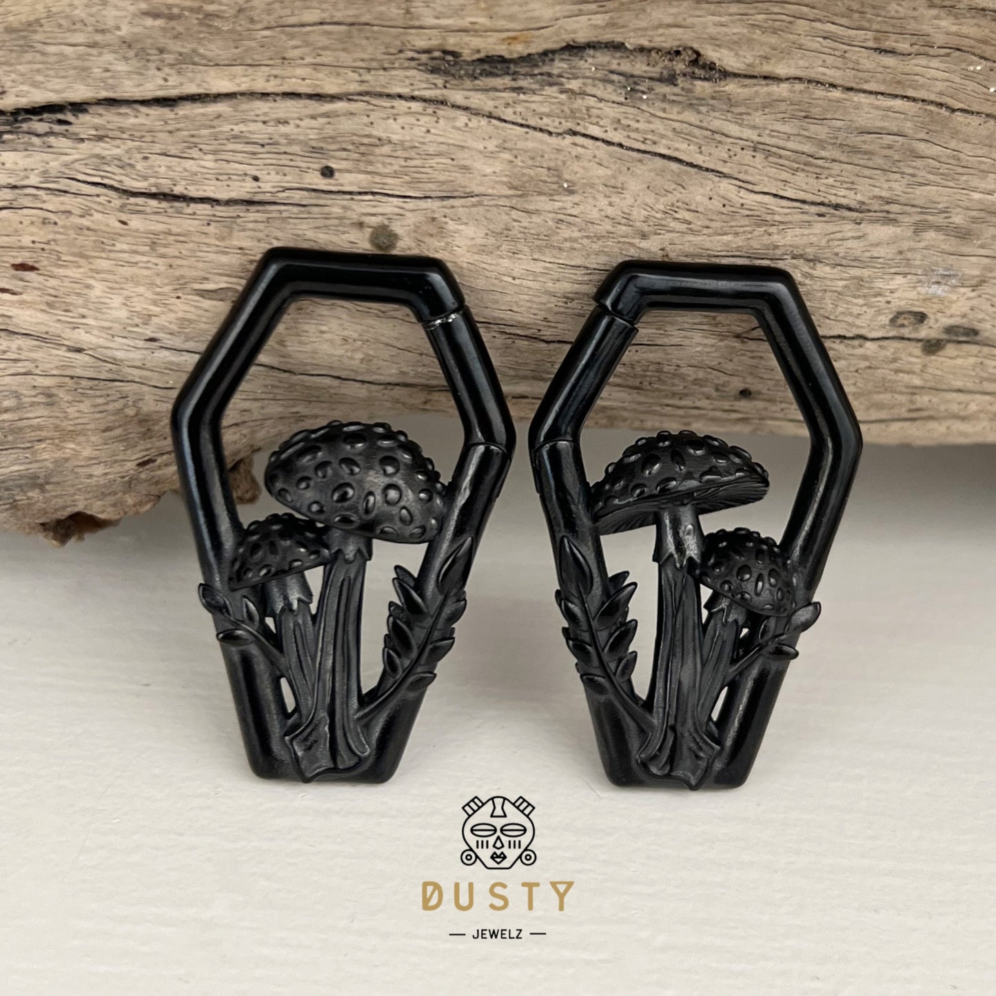 Mushroom Ear Weights | Diamond Hoop Lobe Hanger - DustyJewelz