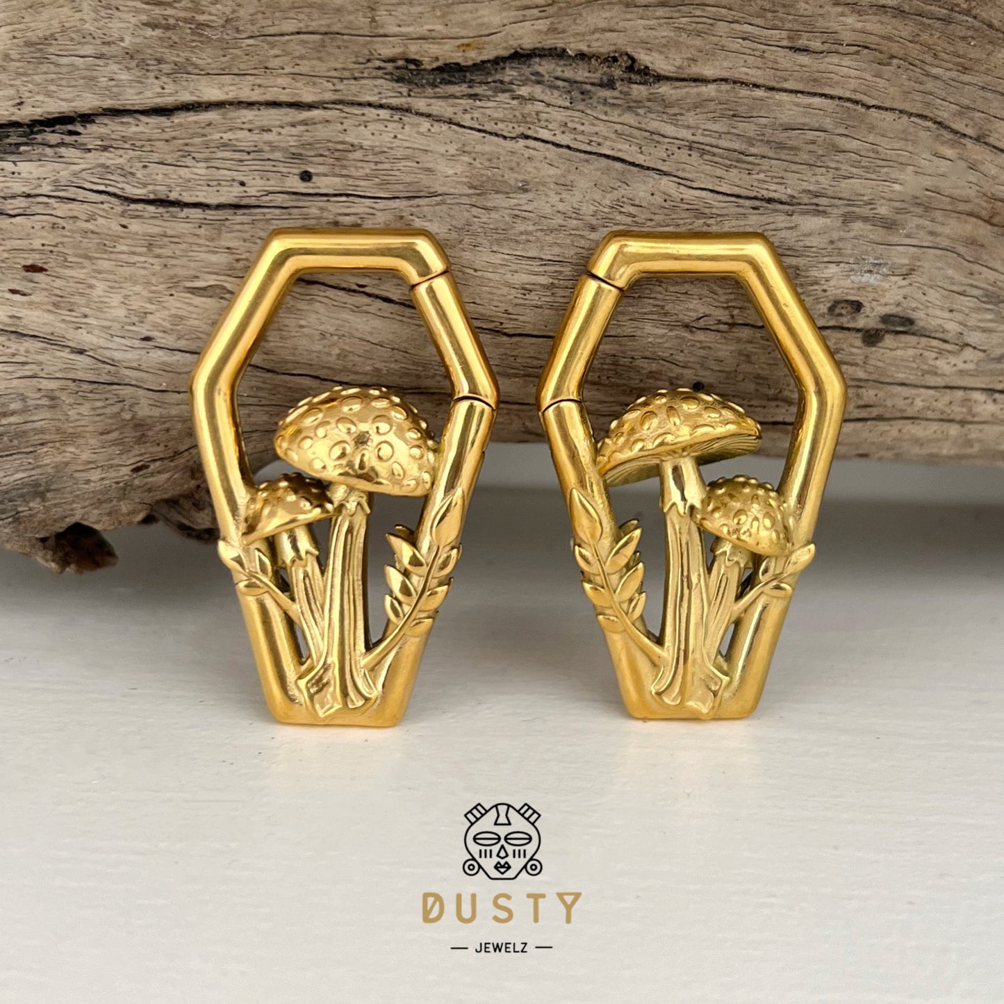 Mushroom Ear Weights | Diamond Hoop Lobe Hanger - DustyJewelz