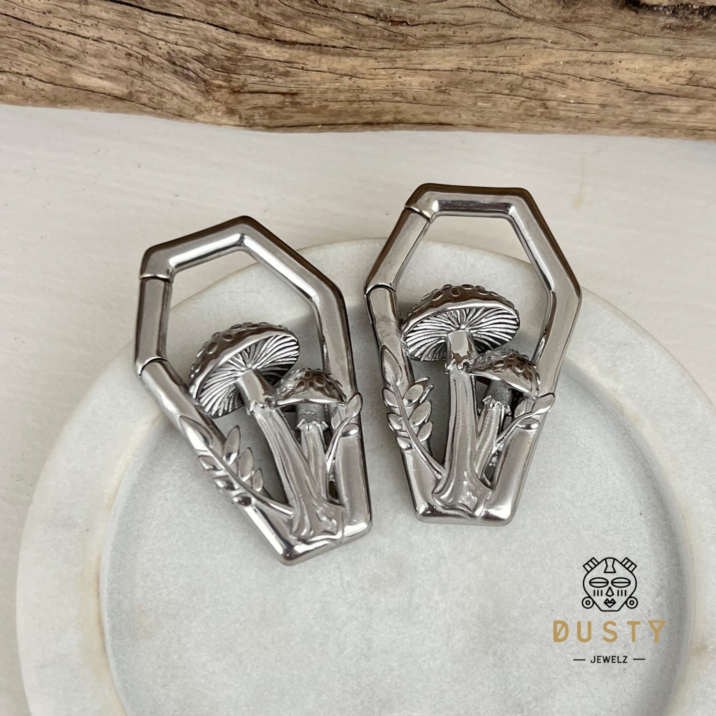 Mushroom Ear Weights | Diamond Hoop Lobe Hanger - DustyJewelz