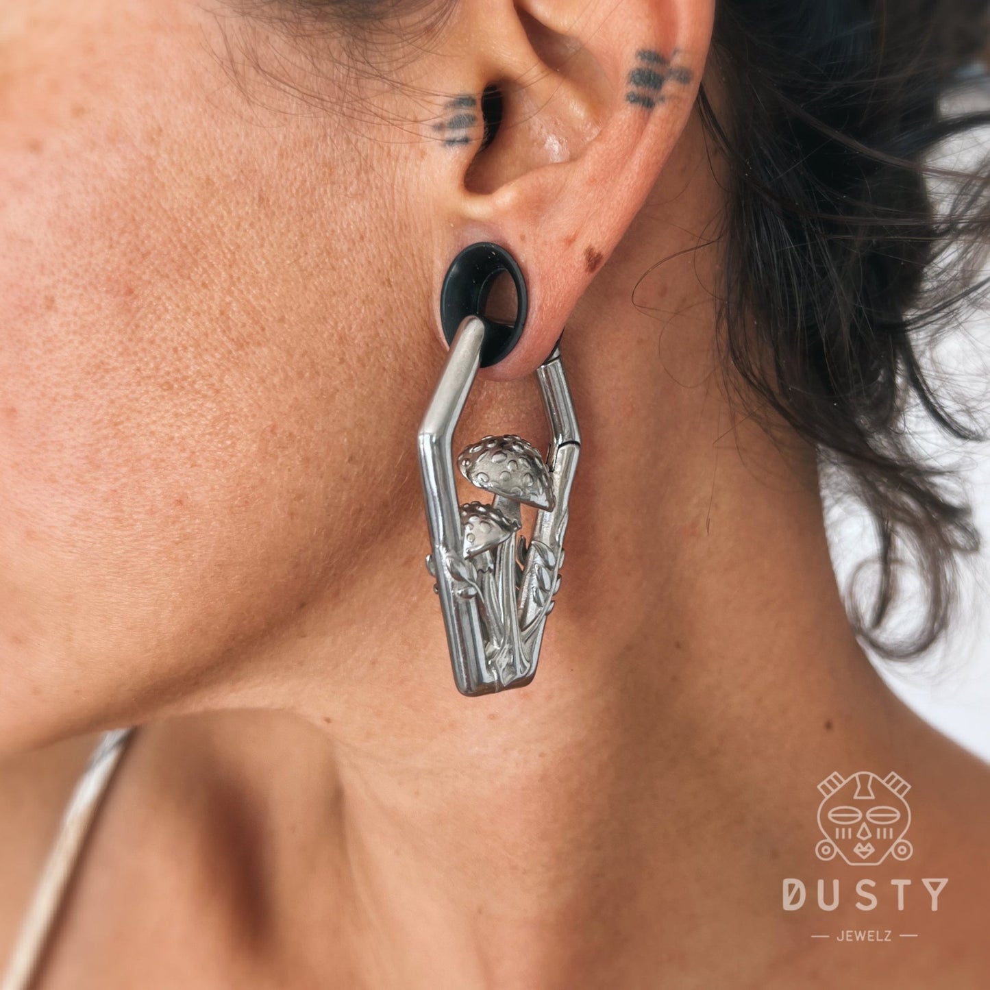 Mushroom Ear Weights | Diamond Hoop Lobe Hanger - DustyJewelz