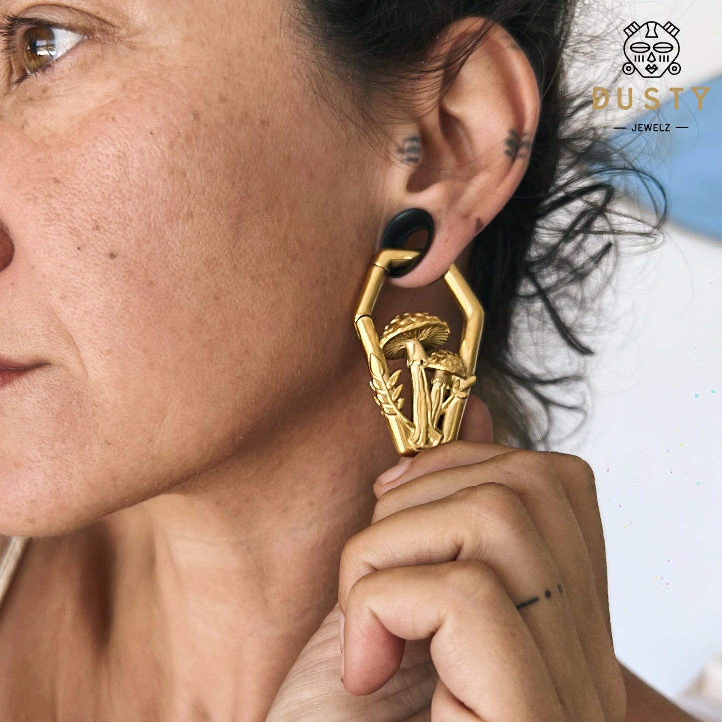 Mushroom Ear Weights | Diamond Hoop Lobe Hanger - DustyJewelz
