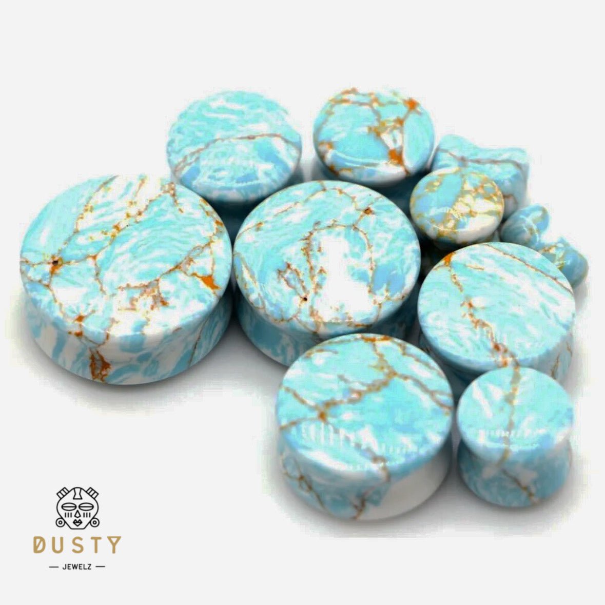 Ocean Howlite Stone Plugs | Double Flare - DustyJewelz