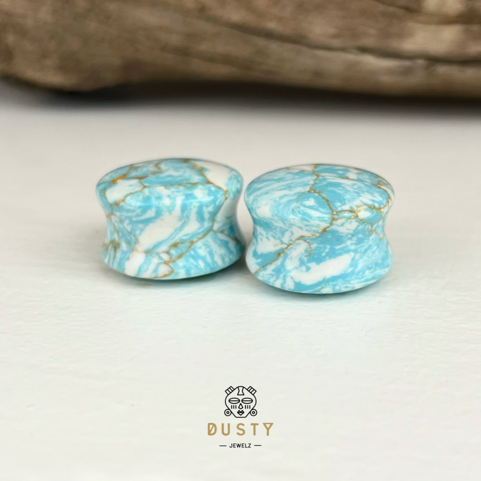 Ocean Howlite Stone Plugs | Double Flare - DustyJewelz