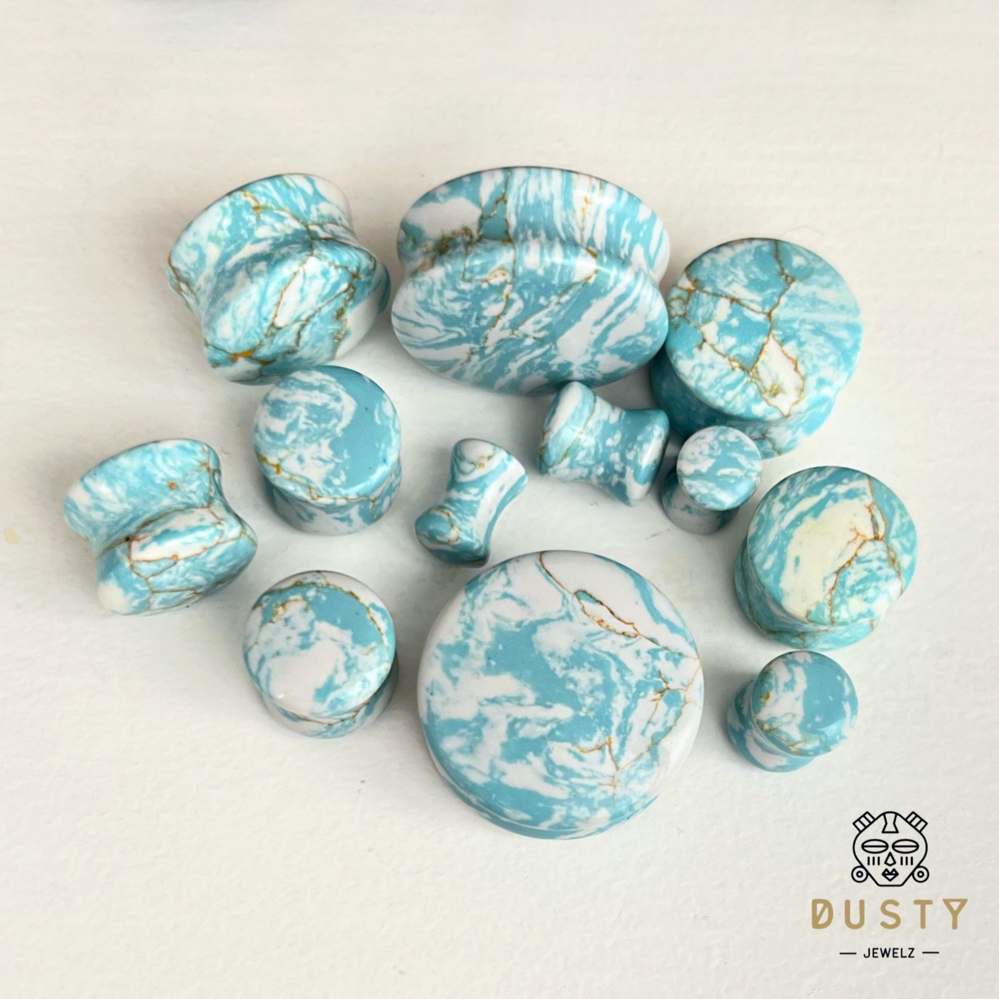 Ocean Howlite Stone Plugs | Double Flare - DustyJewelz