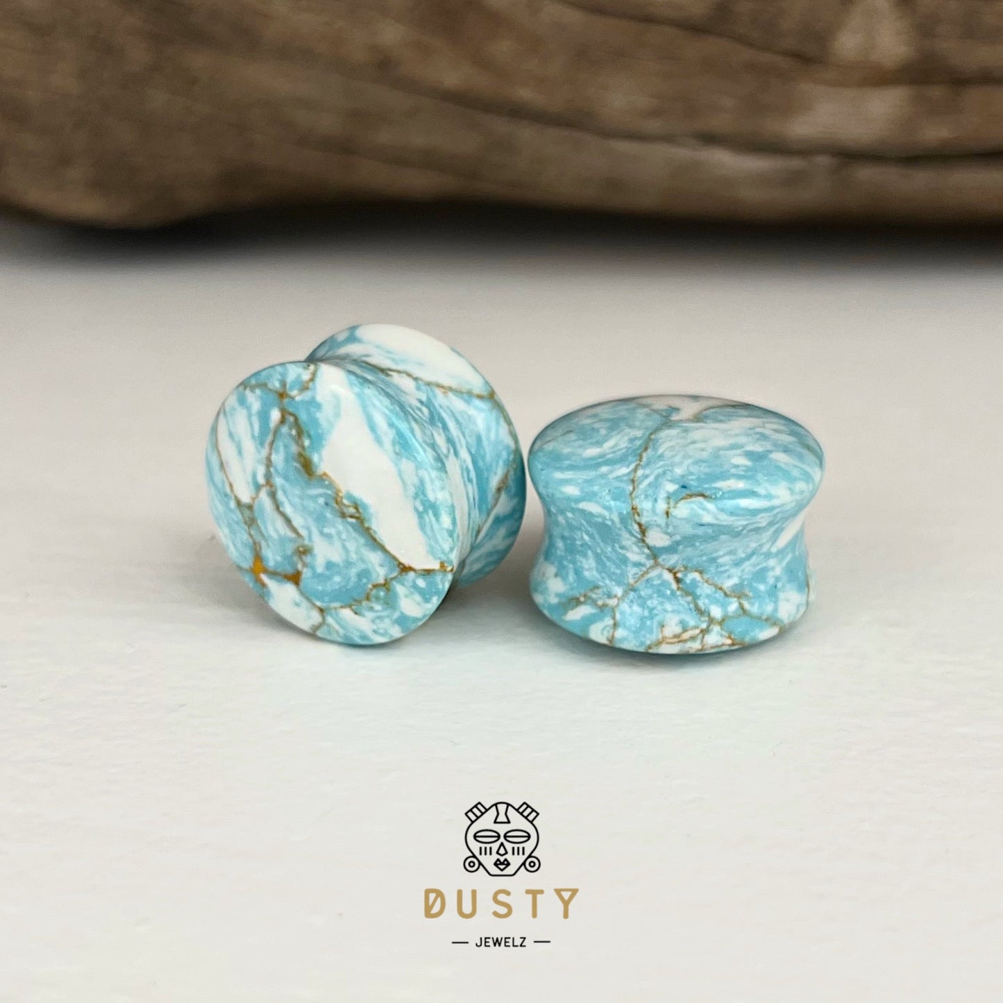 Ocean Howlite Stone Plugs | Double Flare - DustyJewelz