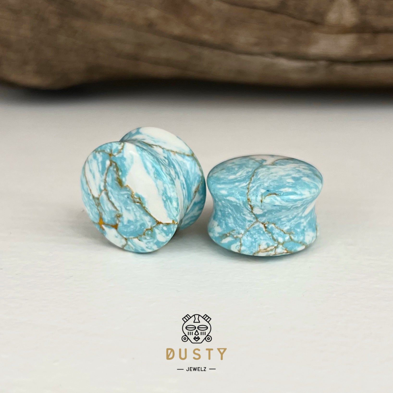 Ocean Howlite Stone Plugs | Double Flare - DustyJewelz