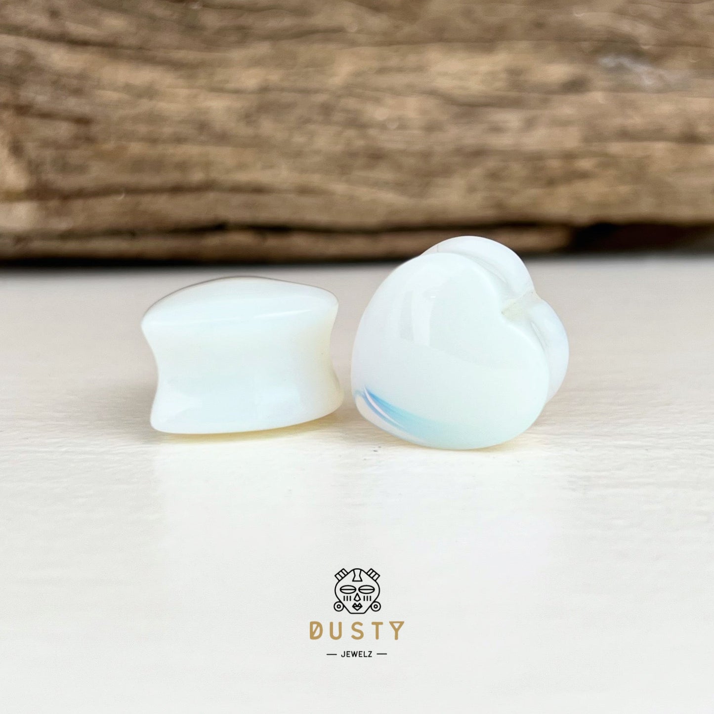 Opalite Heart Shaped Stone Plugs | Double Flare - DustyJewelz