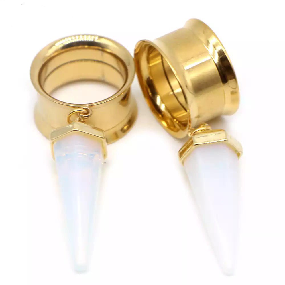 Opalite Pendant Steel Dangle Plugs - DustyJewelz