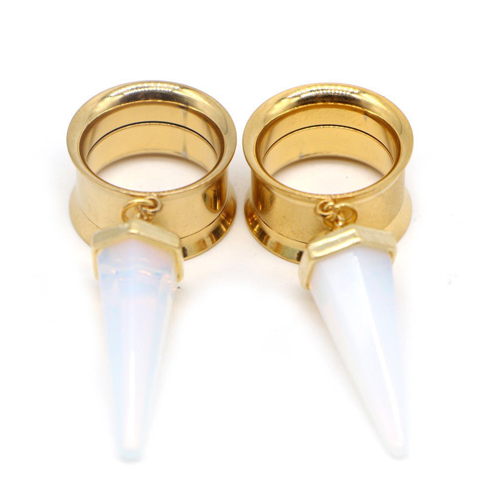Opalite Pendant Steel Dangle Plugs - DustyJewelz