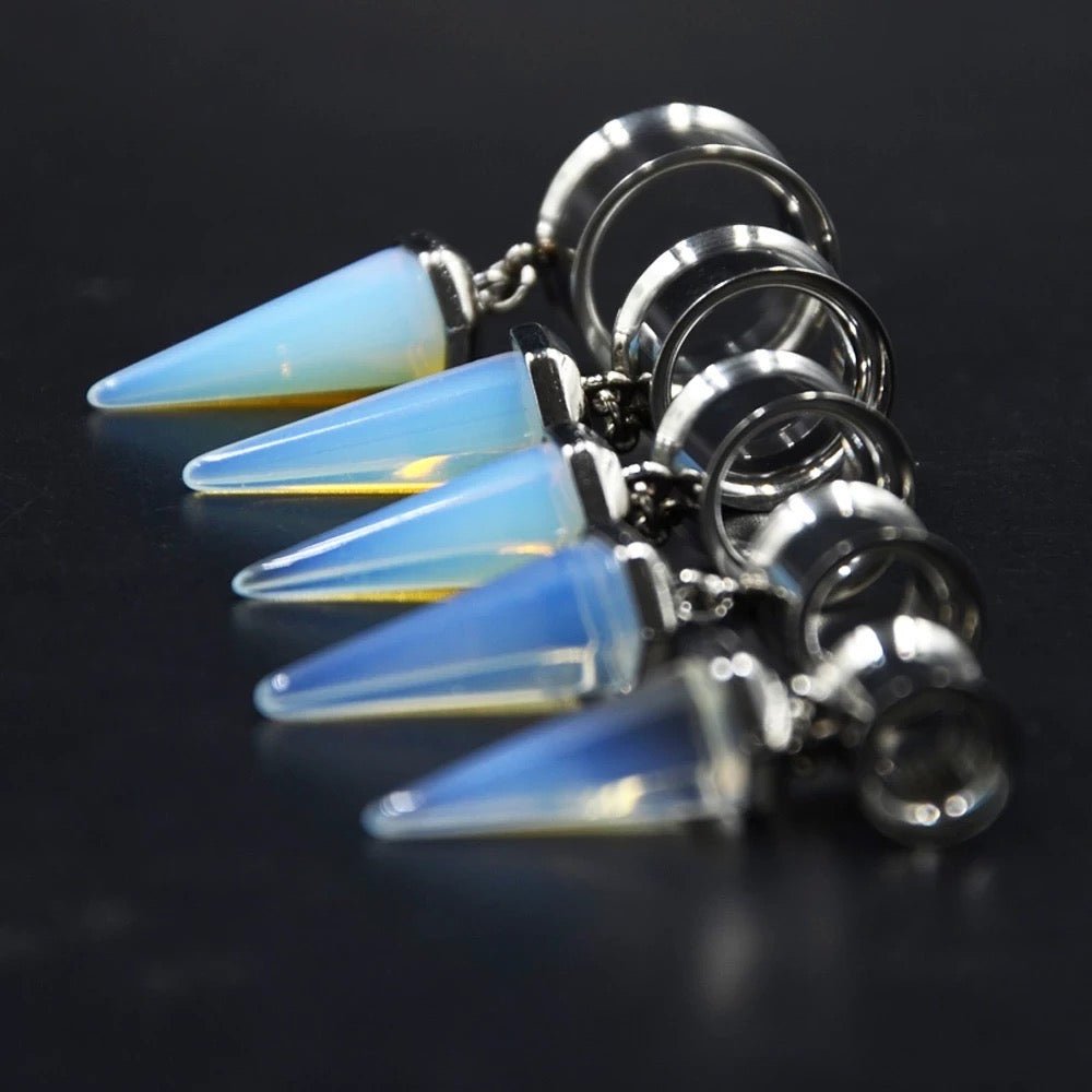 Opalite Pendant Steel Dangle Plugs - DustyJewelz
