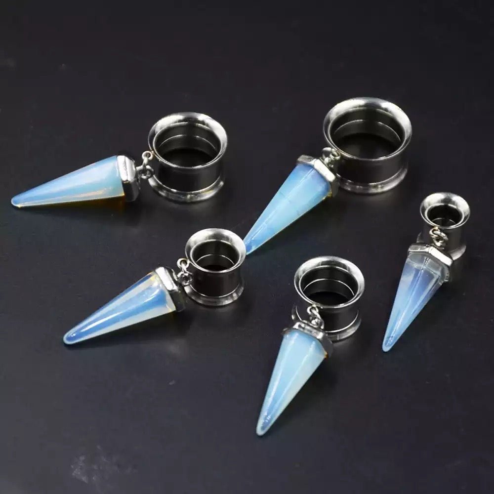 Opalite Pendant Steel Dangle Plugs - DustyJewelz