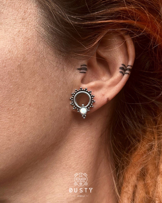 Opalite Teardrop Tunnels | Screw Back - DustyJewelz