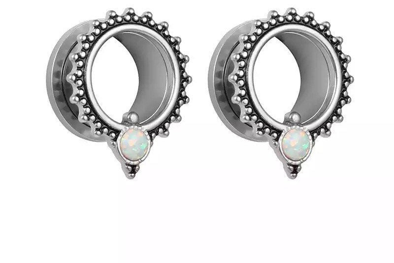 Opalite Teardrop Tunnels | Screw Back - DustyJewelz