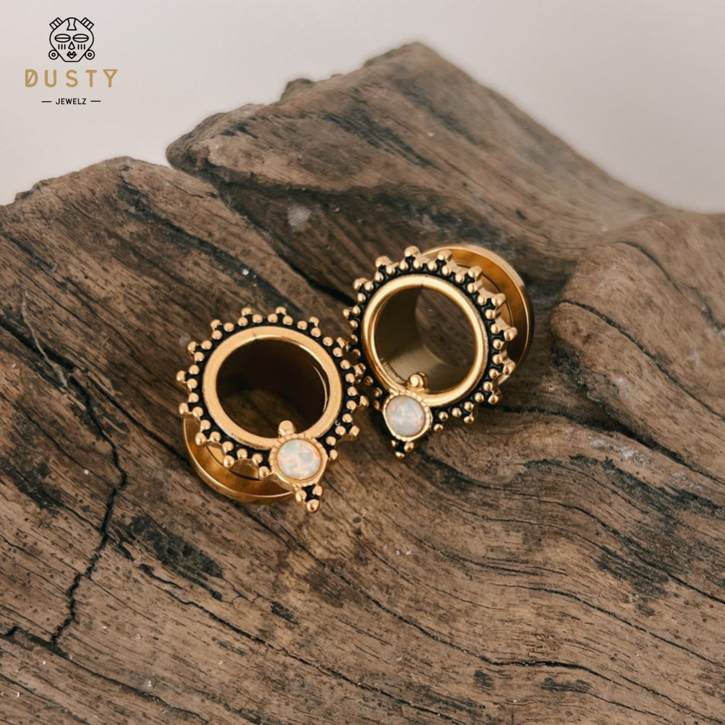 Opalite Teardrop Tunnels | Screw Back - DustyJewelz