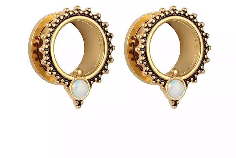 Opalite Teardrop Tunnels | Screw Back - DustyJewelz