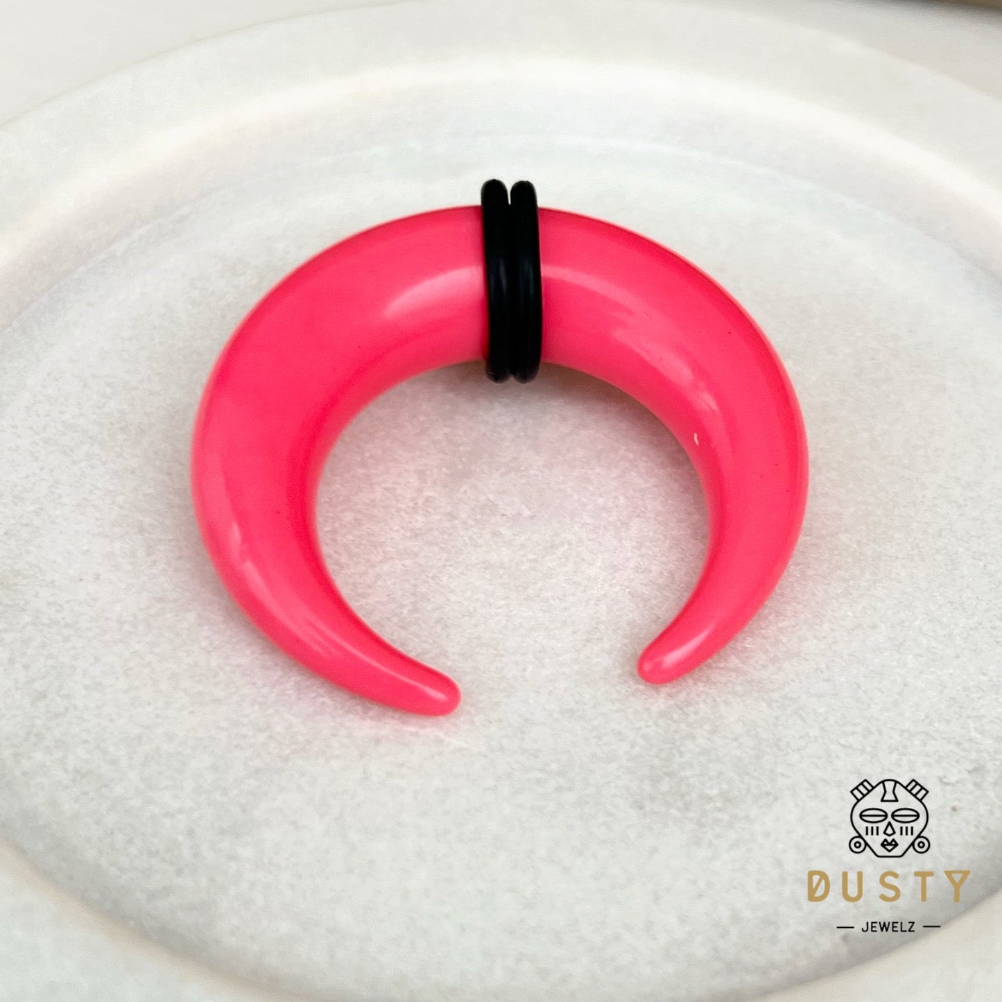 Pink Buffalo Horn Septum Pincher | Acrylic Crescent Tapers - DustyJewelz