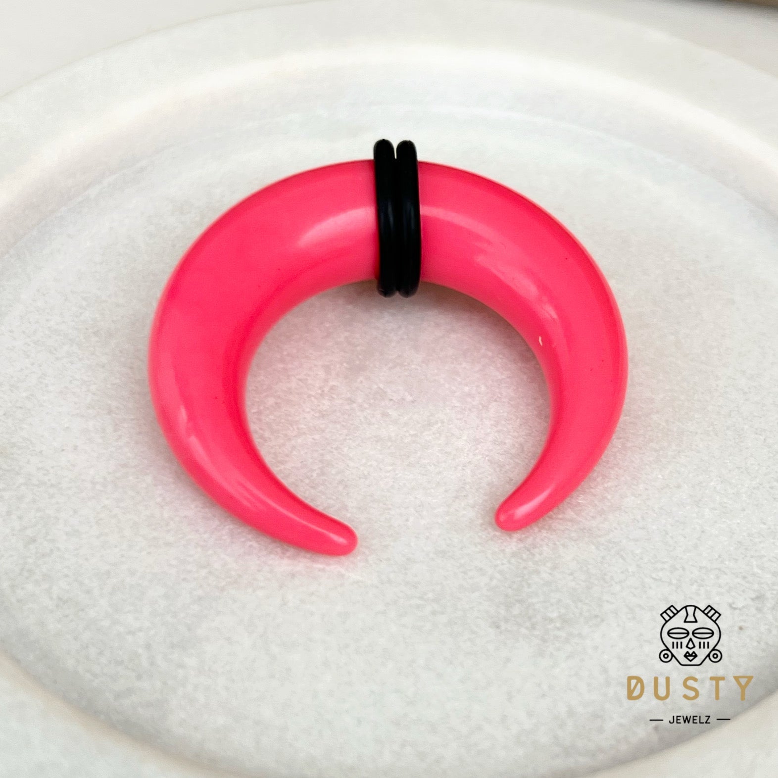 Pink Buffalo Horn Septum Pincher | Acrylic Crescent Tapers - DustyJewelz
