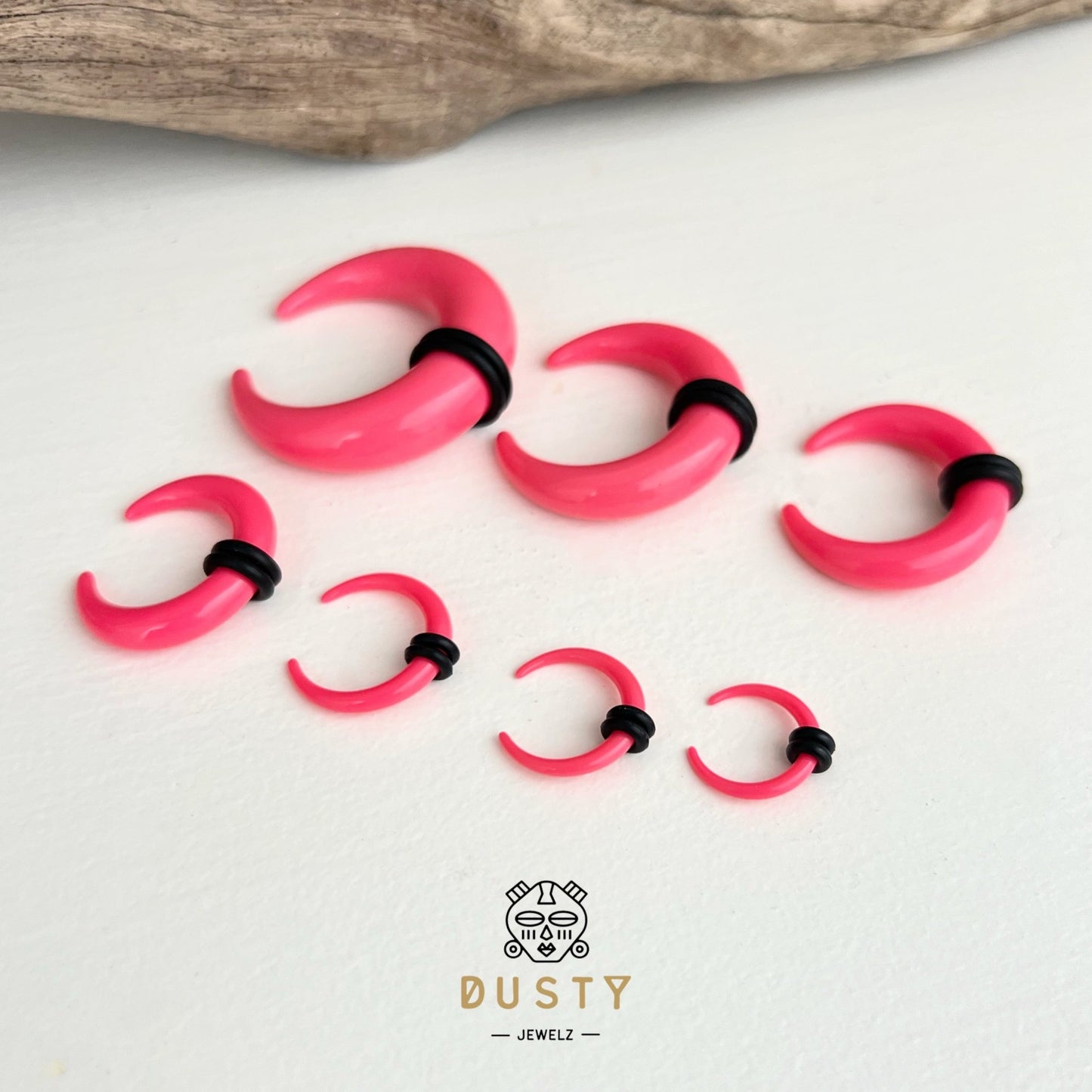 Pink Buffalo Horn Septum Pincher | Acrylic Crescent Tapers - DustyJewelz