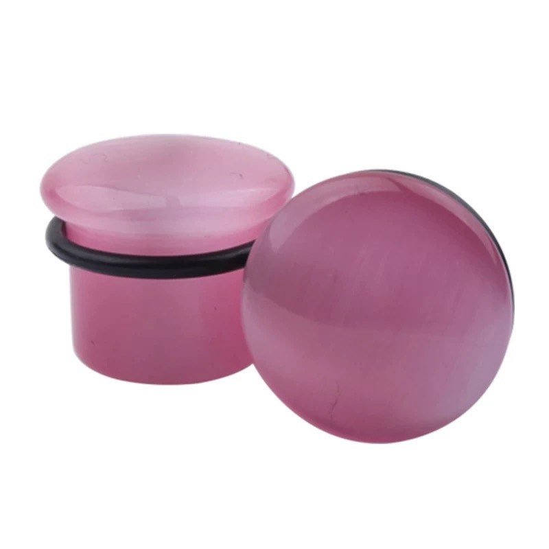 Pink Cat Eye Stone Plugs | Single Flare - DustyJewelz