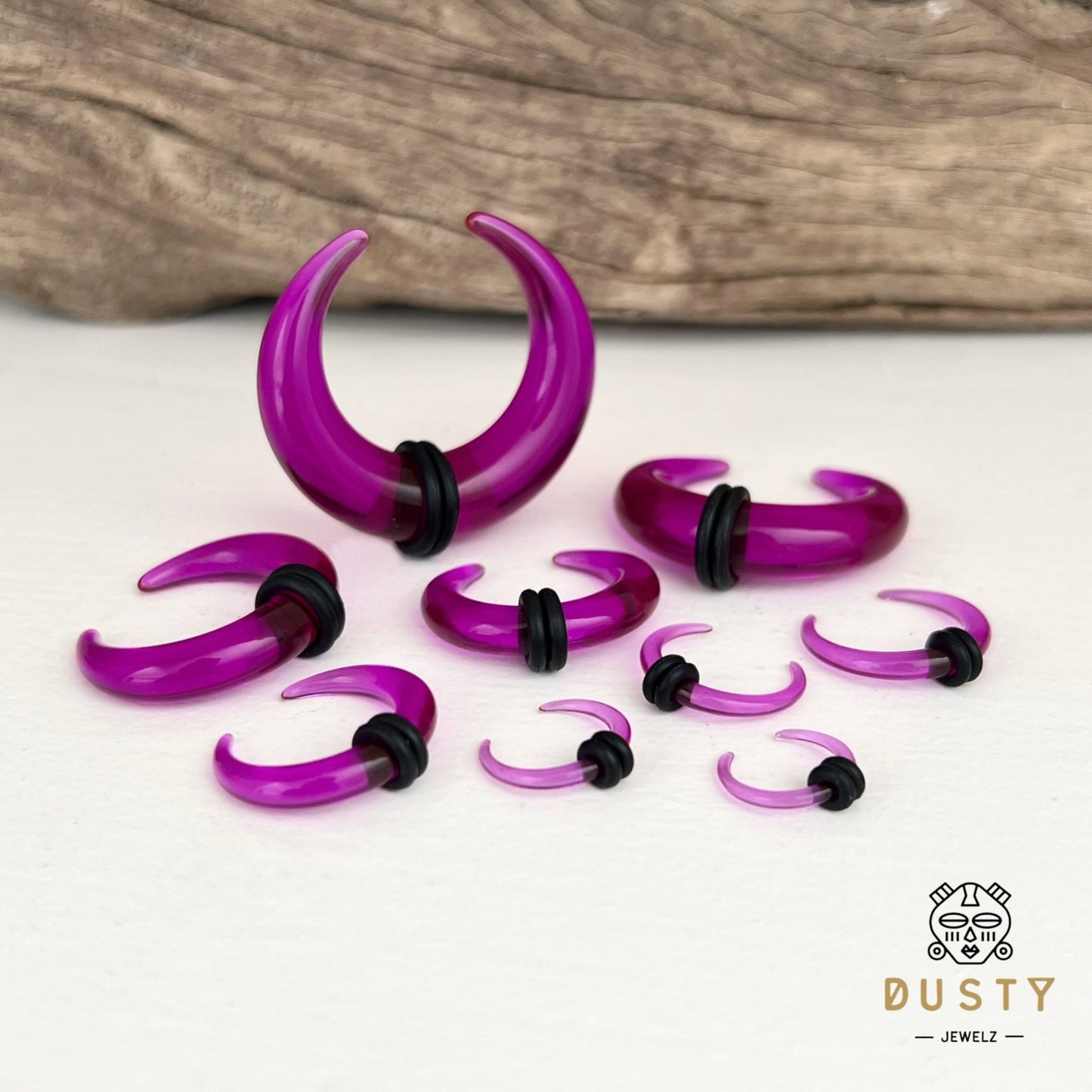 Purple Buffalo Horn Septum Pincher | Acrylic Crescent Tapers - DustyJewelz