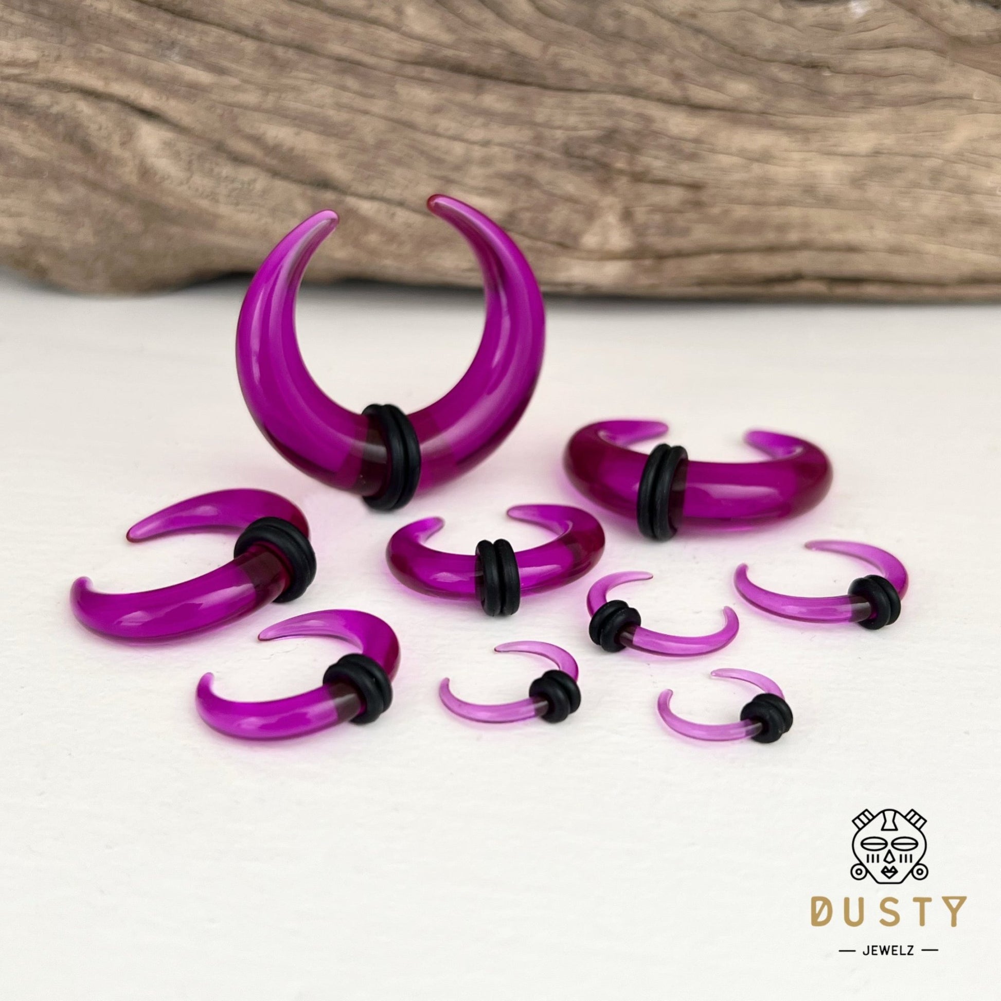 Purple Buffalo Horn Septum Pincher | Acrylic Crescent Tapers - DustyJewelz