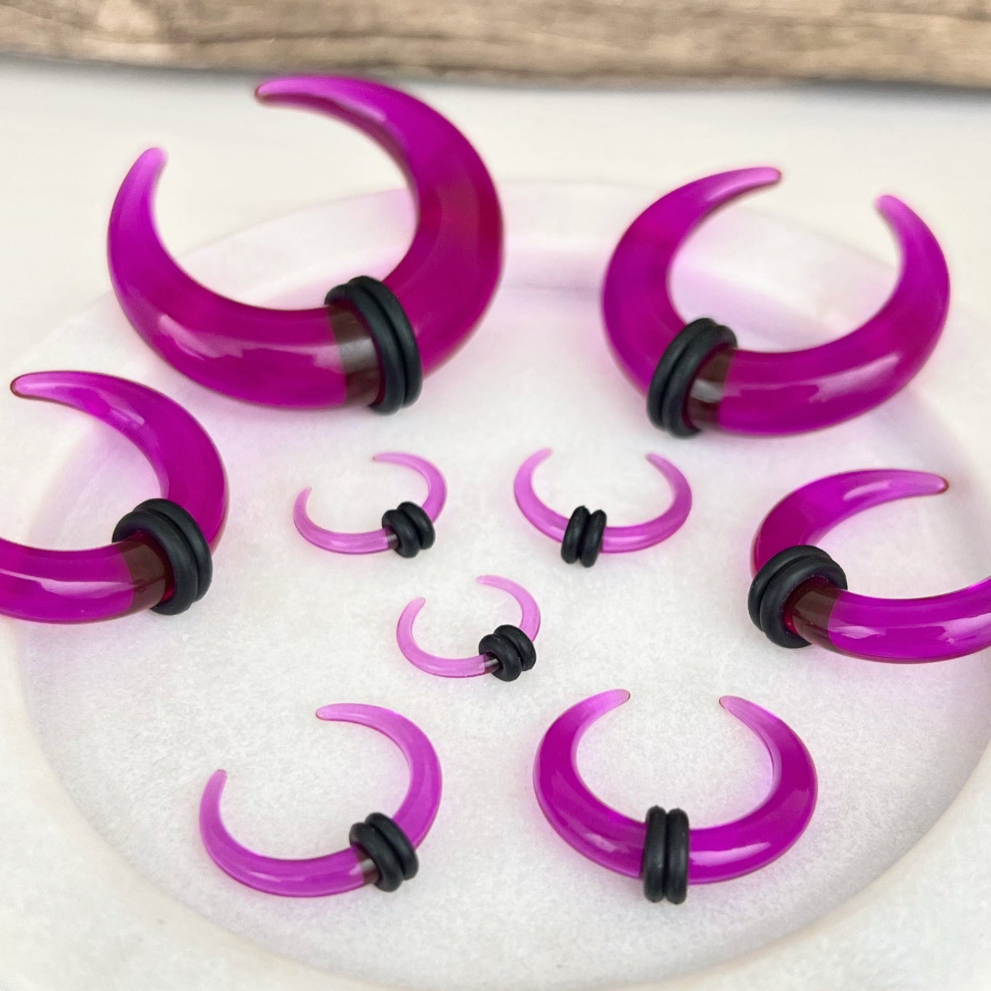 Purple Buffalo Horn Septum Pincher | Acrylic Crescent Tapers - DustyJewelz