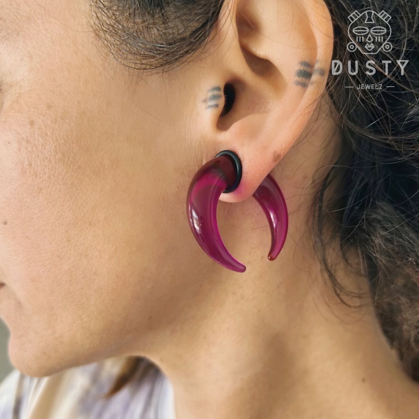 Purple Buffalo Horn Septum Pincher | Acrylic Crescent Tapers - DustyJewelz