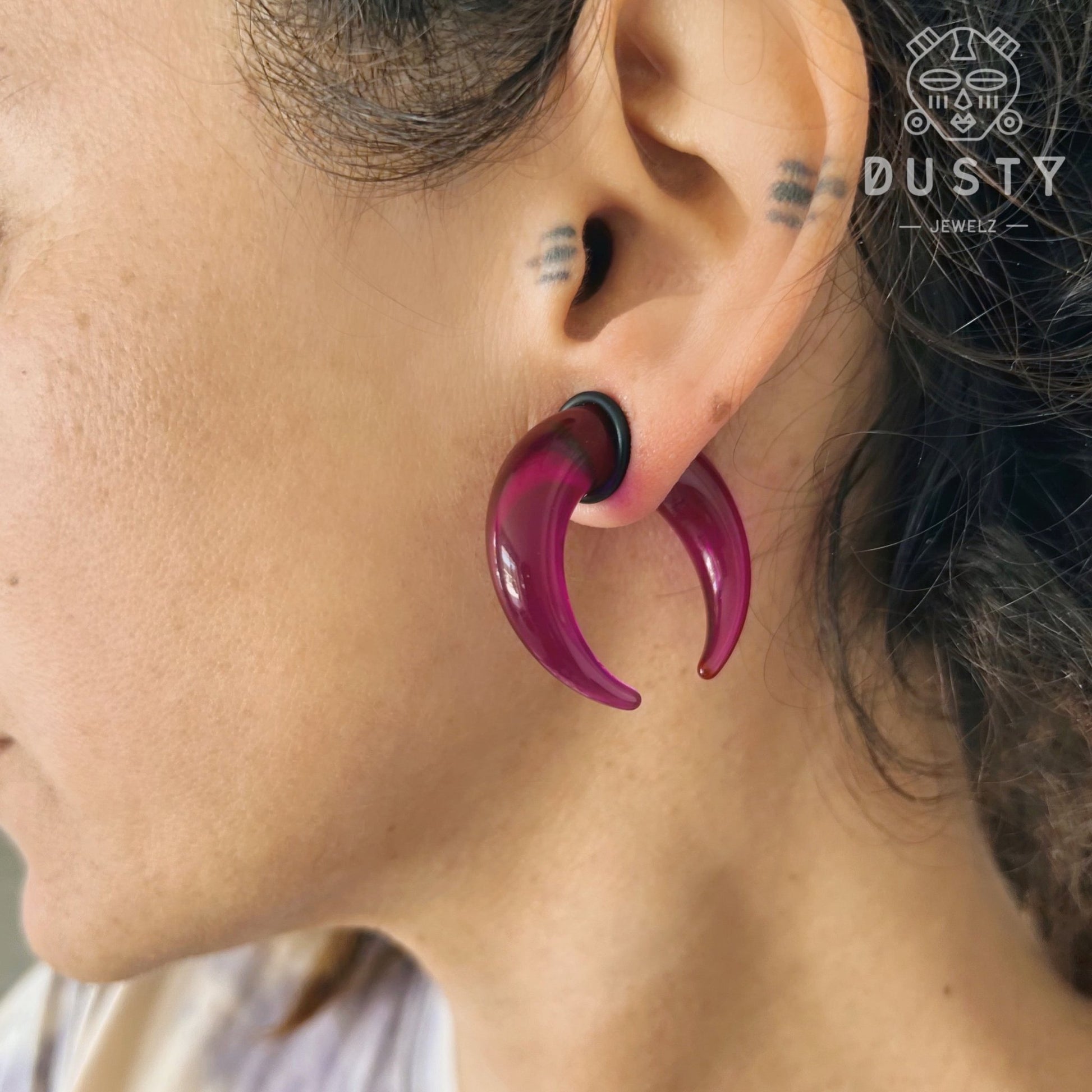 Purple Buffalo Horn Septum Pincher | Acrylic Crescent Tapers - DustyJewelz