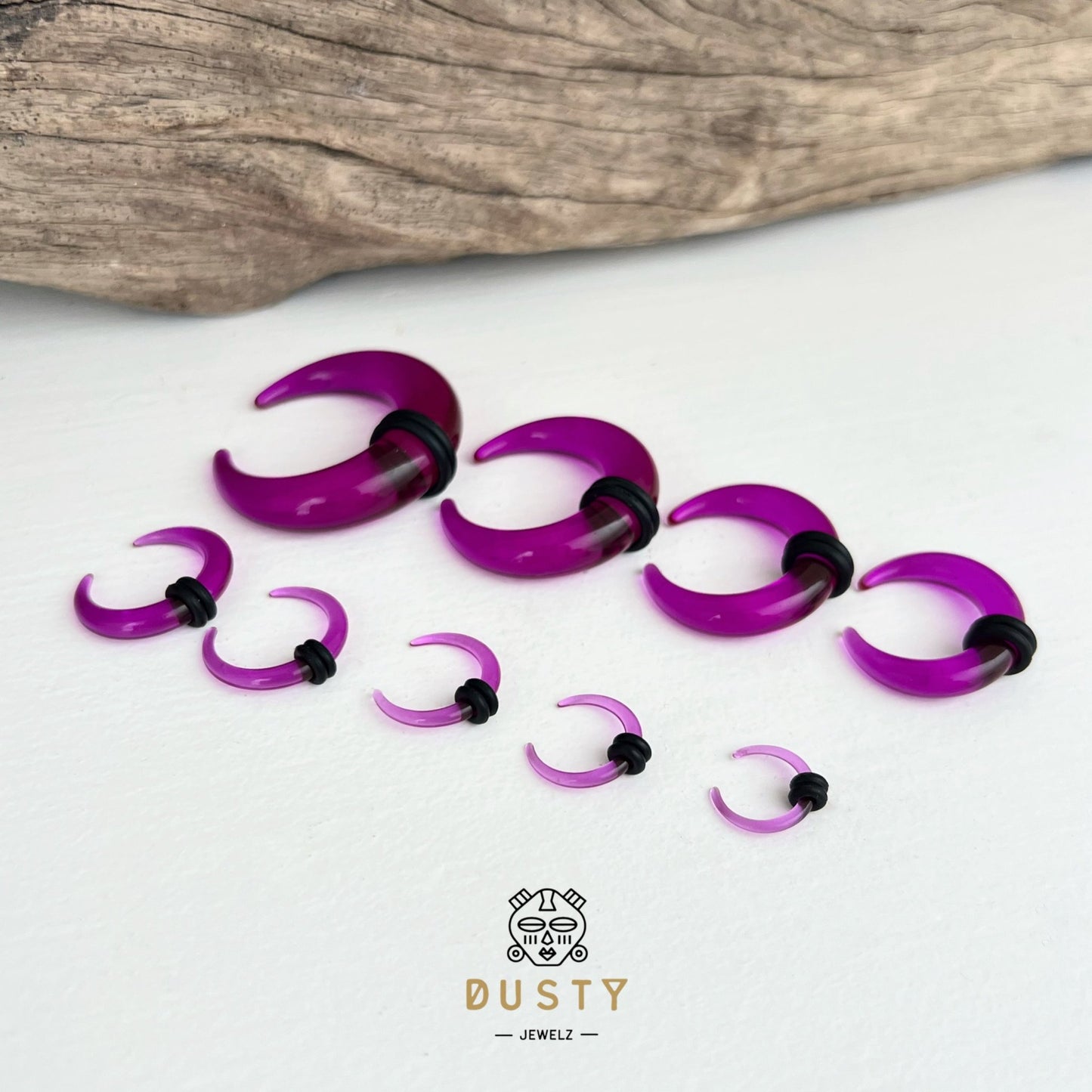 Purple Buffalo Horn Septum Pincher | Acrylic Crescent Tapers - DustyJewelz