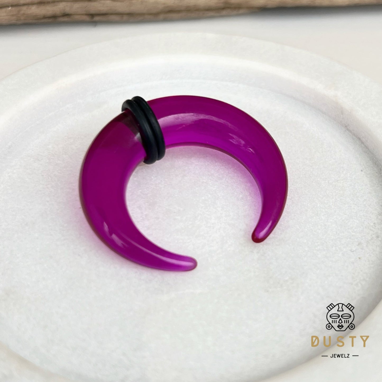 Purple Buffalo Horn Septum Pincher | Acrylic Crescent Tapers - DustyJewelz