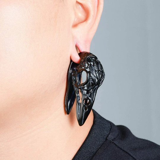Raven Skull Ear Weights - DustyJewelz