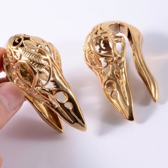 Raven Skull Ear Weights - DustyJewelz