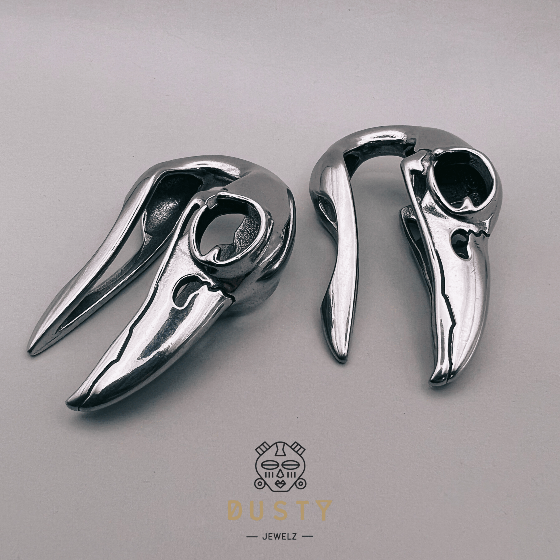Raven Skull Ear Weights | Crow Bird Earweights | Viking Ear Hangers | Gauges Jewelry | Stretched Ears | Alternative Jewellery | Ear Hanger - DustyJewelz
