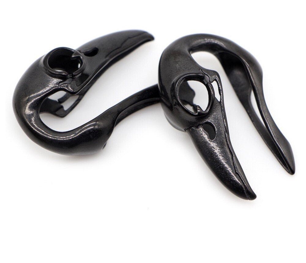 Raven Skull Ear Weights | Crow Bird Earweights | Viking Ear Hangers | Gauges Jewelry | Stretched Ears | Alternative Jewellery | Ear Hanger - DustyJewelz
