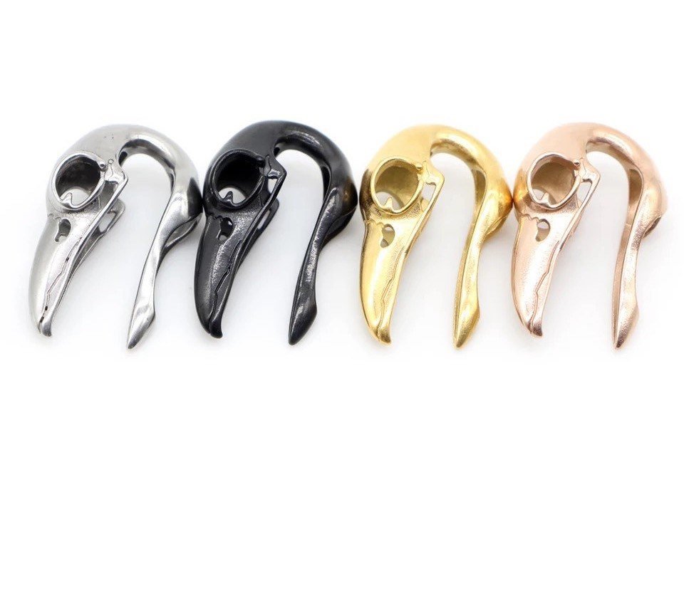 Raven Skull Ear Weights | Crow Bird Earweights | Viking Ear Hangers | Gauges Jewelry | Stretched Ears | Alternative Jewellery | Ear Hanger - DustyJewelz