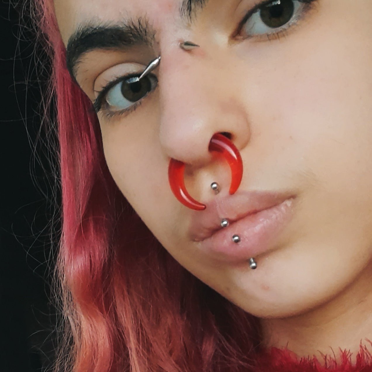 Red Buffalo Horn Septum Pincher | Acrylic Crescent Tapers - DustyJewelz