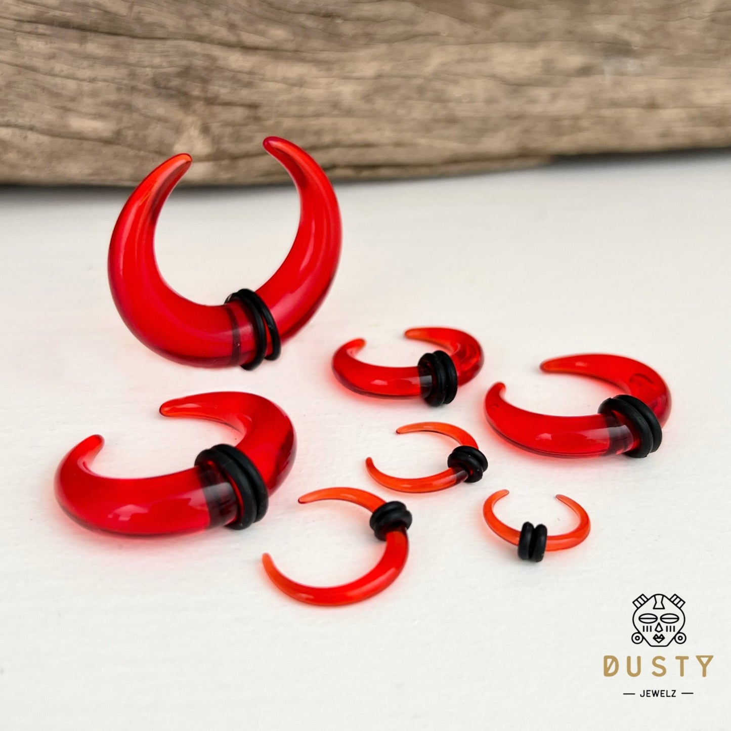Red Buffalo Horn Septum Pincher | Acrylic Crescent Tapers - DustyJewelz