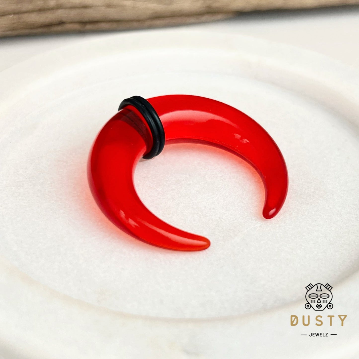 Red Buffalo Horn Septum Pincher | Acrylic Crescent Tapers - DustyJewelz