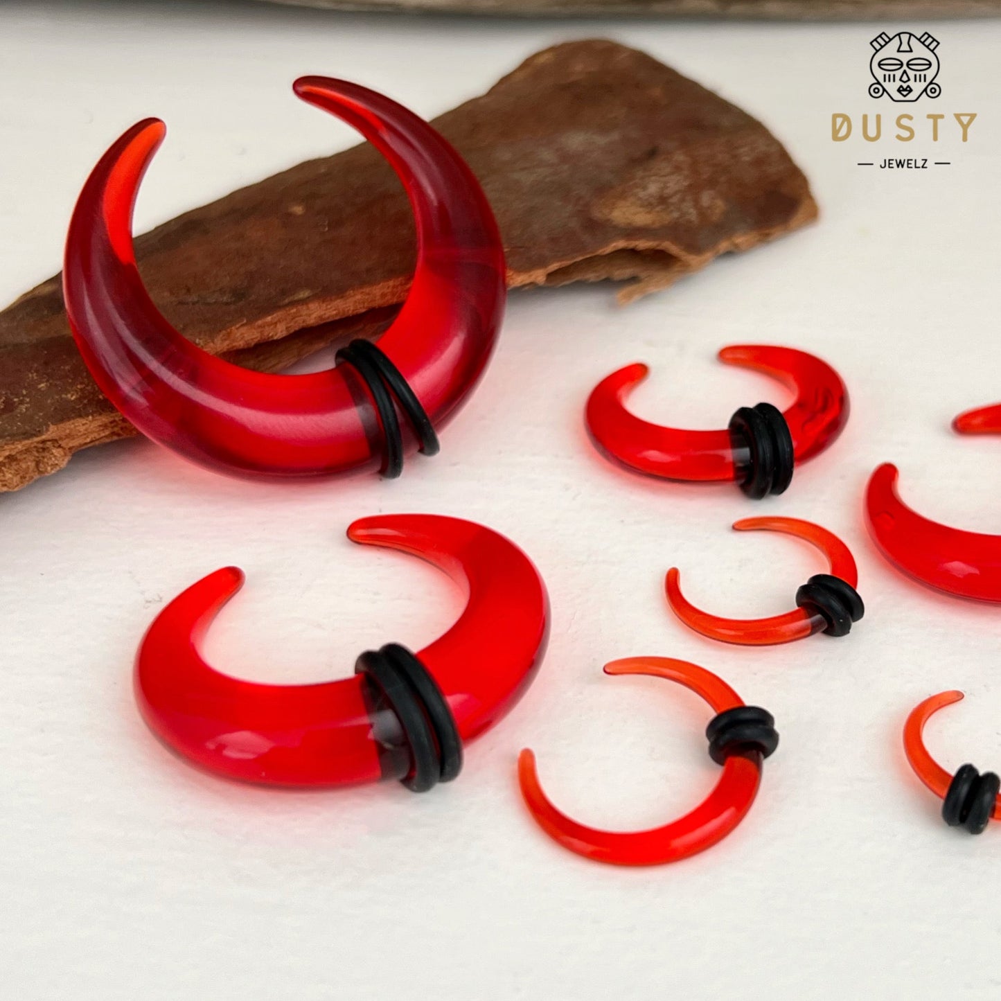 Red Buffalo Horn Septum Pincher | Acrylic Crescent Tapers - DustyJewelz