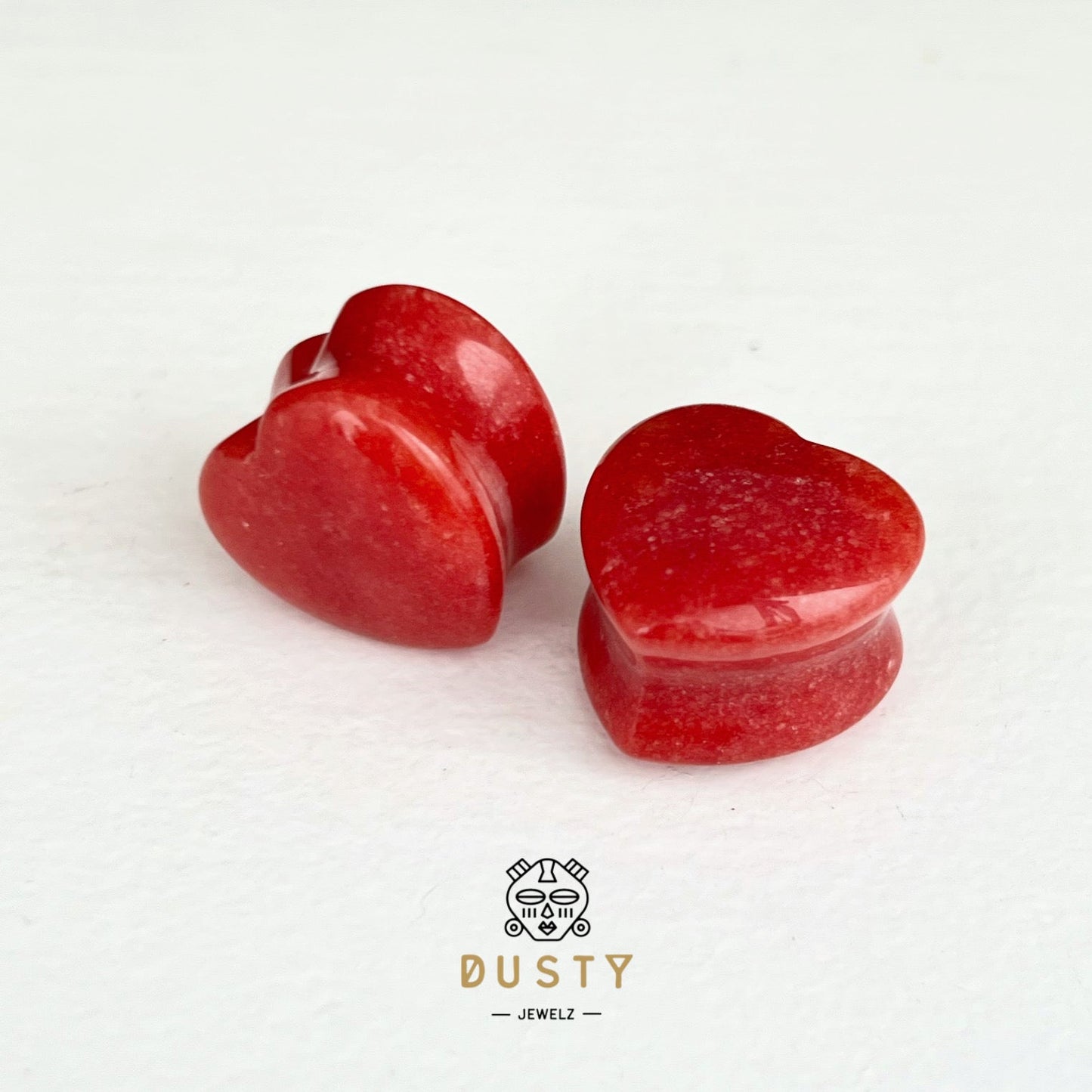 Red Jade Heart Shaped Stone Plugs | Double Flare - DustyJewelz