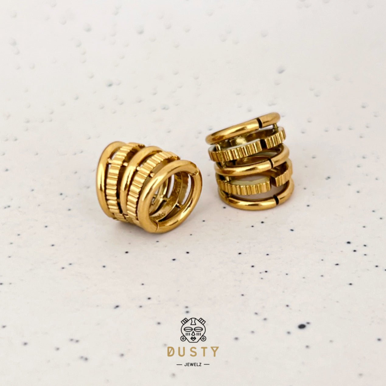 Ringed Lobe Clips | Ear Hangers | Textured Ring Stack Cuffs - DustyJewelz