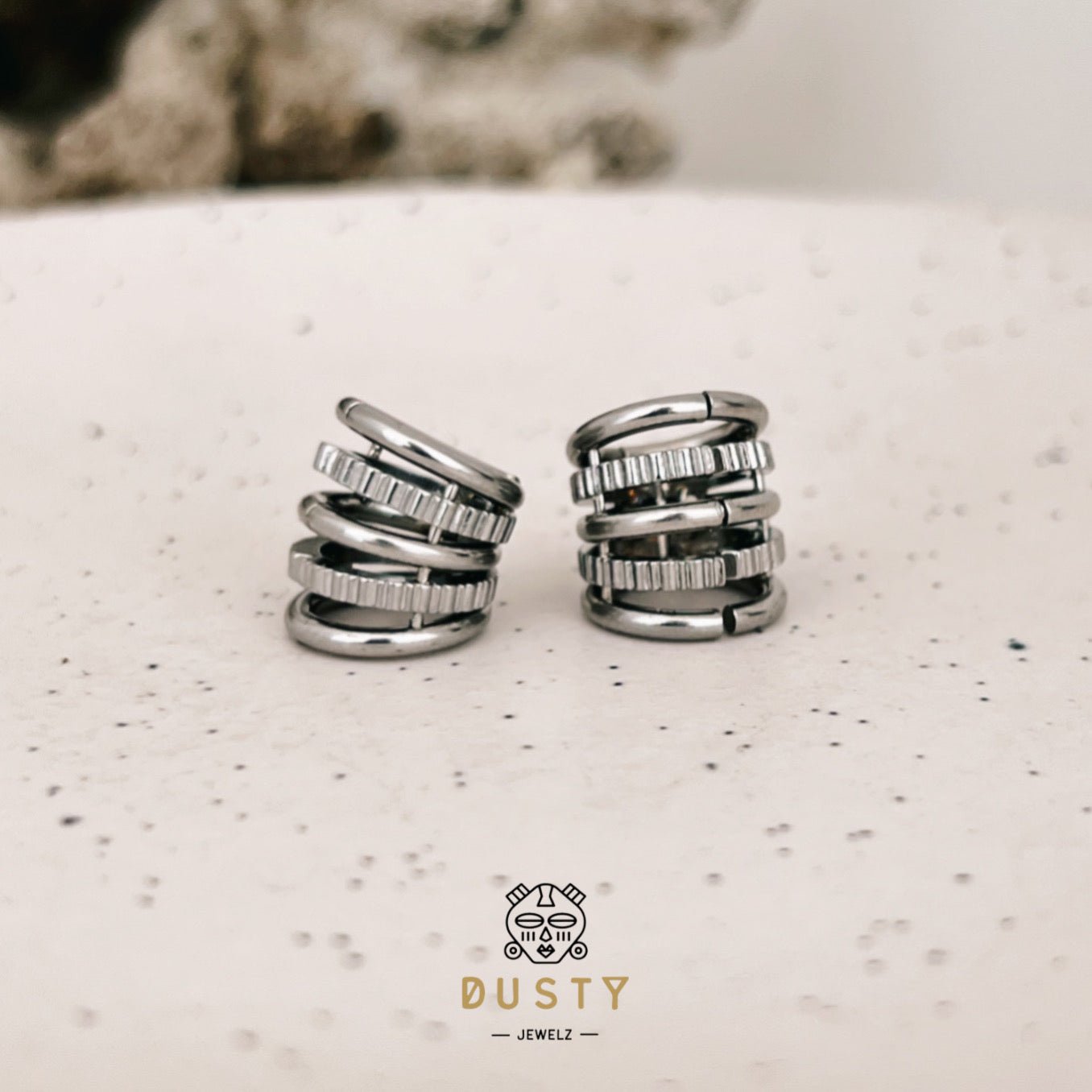 Ringed Lobe Clips | Ear Hangers | Textured Ring Stack Cuffs - DustyJewelz