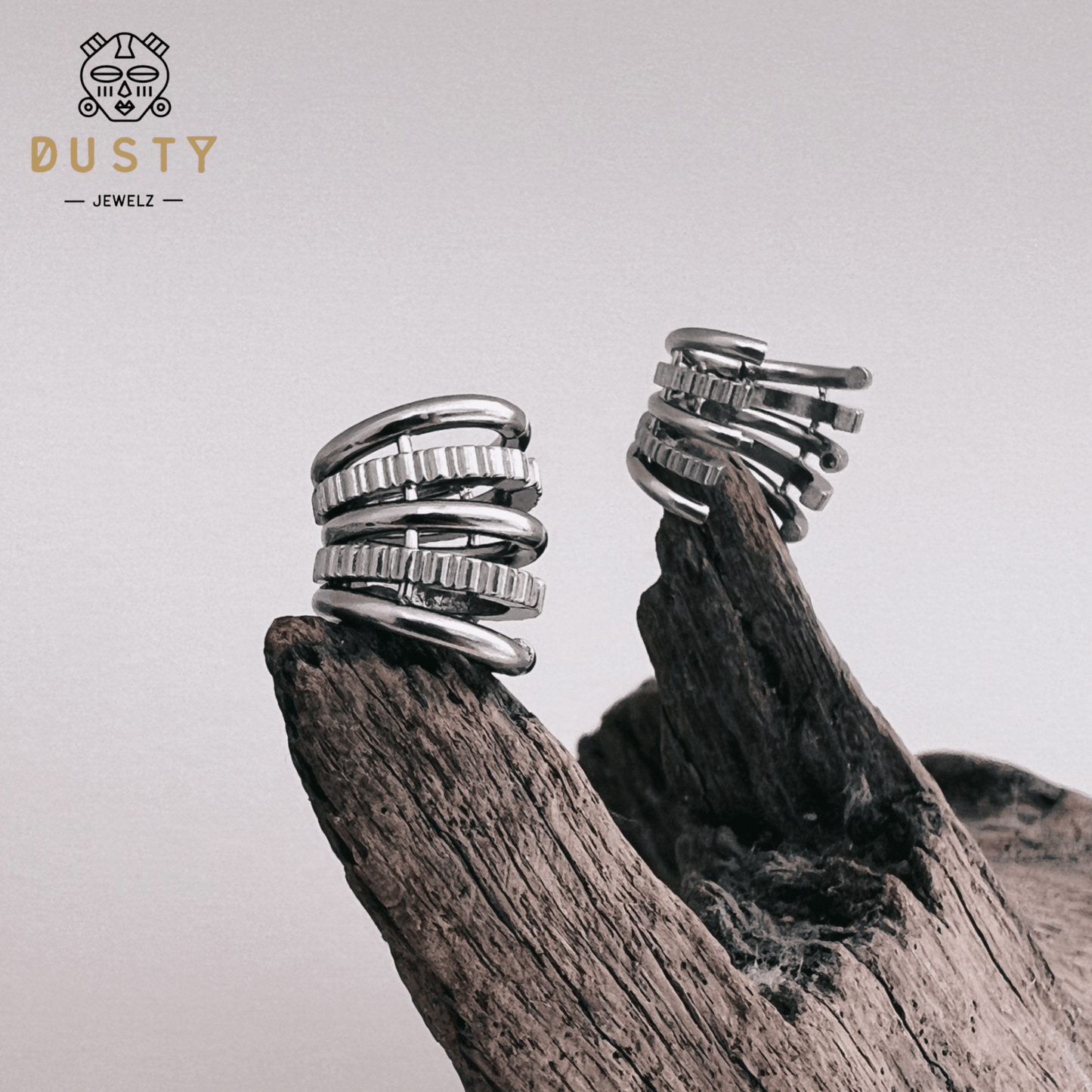 Ringed Lobe Clips | Ear Hangers | Textured Ring Stack Cuffs - DustyJewelz