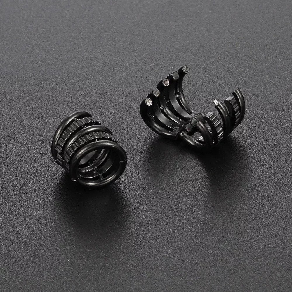 Ringed Lobe Clips | Ear Hangers | Textured Ring Stack Cuffs - DustyJewelz