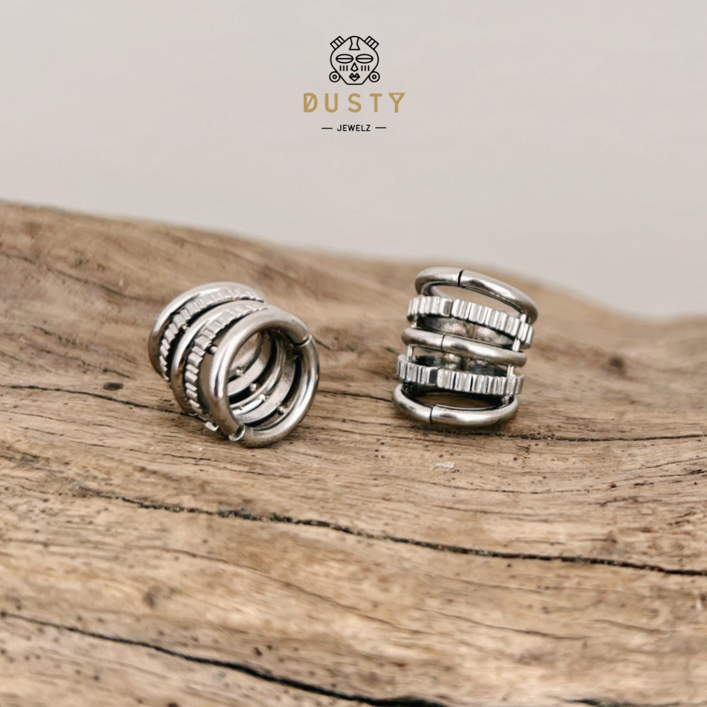 Ringed Lobe Clips | Ear Hangers | Textured Ring Stack Cuffs - DustyJewelz