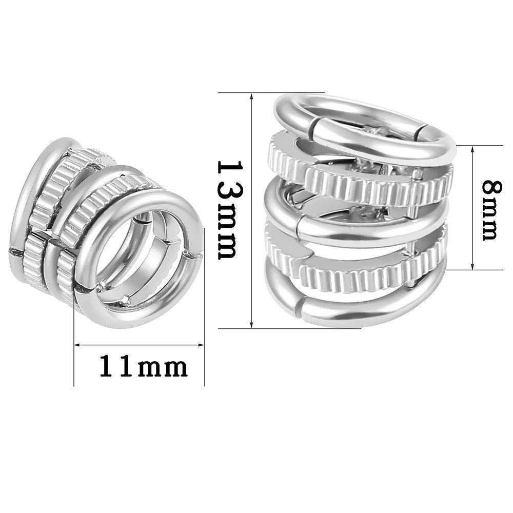 Ringed Lobe Clips | Ear Hangers | Textured Ring Stack Cuffs - DustyJewelz